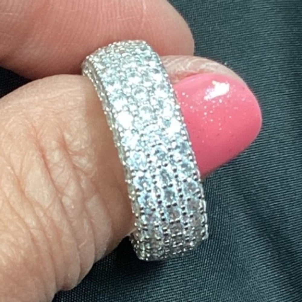 Eternity Band Ring Pave‎ Cubic Zirconia CZ Statement Cocktail Silver - Picture 7 of 7